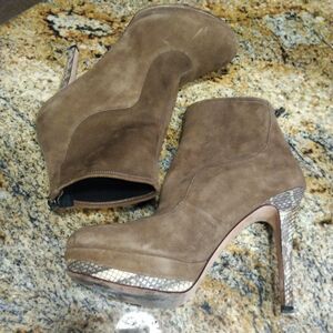 House of Harlow 1960 Natalia Heels Brown Suede Stiletto Snakeskin Size 40 US 9